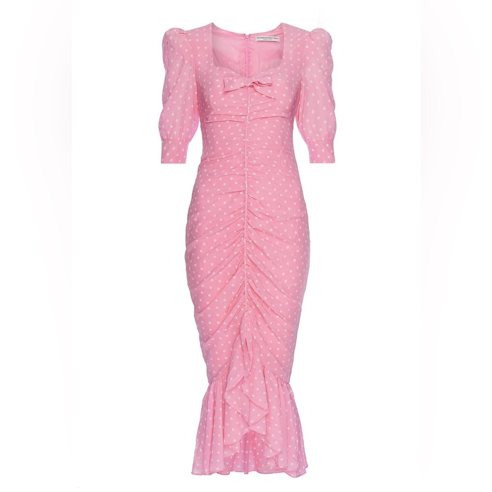 Alessandra Rich Pink Polka Dot Ruched Dress